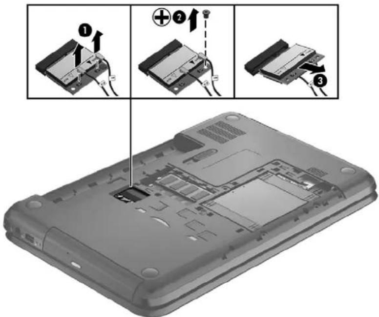 Laptop interior diagram with labeled parts and exploded view showing internal components and connection steps