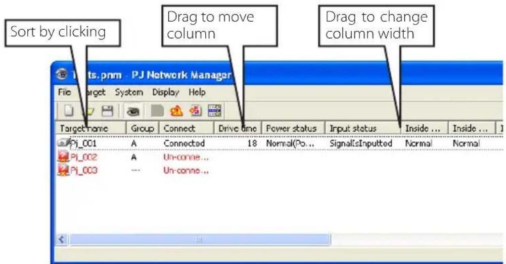 Sort by clicking Drag to move column Drag to change column width File Target System Display Help Target name Group Connect Drive time Power status Input status Inside ... Inside ... Pi_001 A Connected 18 Normal(Po... SignalsInputted Normal Normal Pi_002 A Un-conne... Pi_003 Un-conne...