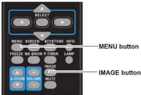 SELECT MENU SCREEN KEYSTONE INFO. FREEZE NO SHOW P-TIMER LAMP IMAGE D ZOOM VOLUME MUTE MENU button IMAGE button