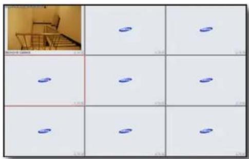 Grid of 3x3 grid with blue oval shapes and a small inset image showing a room with furniture.