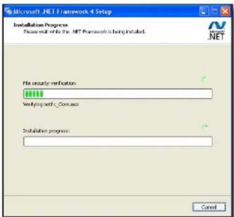Microsoft .NET Framework 4 Setup Installation Progress Please wait while the .NET Framework is being installed. File security verifications Verifying networkCore.exe Installation progress: Cancel