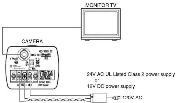 MONITOR TV CAMERA 24V AC UL Listed Class 2 power supply or 12V DC power supply 120V AC