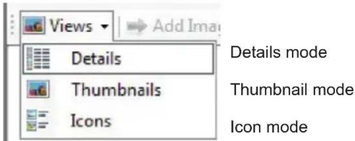 Views Details Thumbnails Icons Details mode Thumbnail mode Icon mode