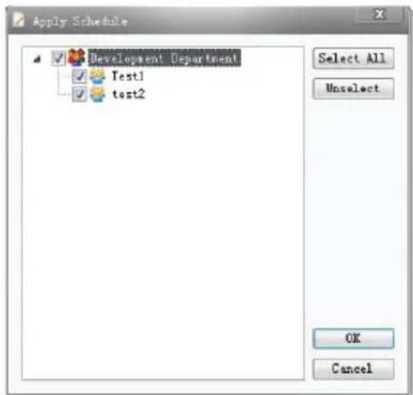 Apply Schedule Development Department Test1 test2 Select All Unselect OK Cancel