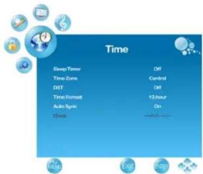 Time Sleep Timer Off Time Zone Central DIST Off Time Format 12-hour Auto Sync On Class - MUA Exit Puts