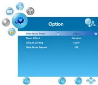 Option Slide Show Timer 5 Dim Trans. Effect Random File List Sorting None Slide Show Repeat Off