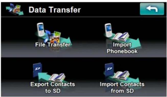 Data Transfer File Transfer Import Phonebook Export Contacts to SD Import Contacts from SD