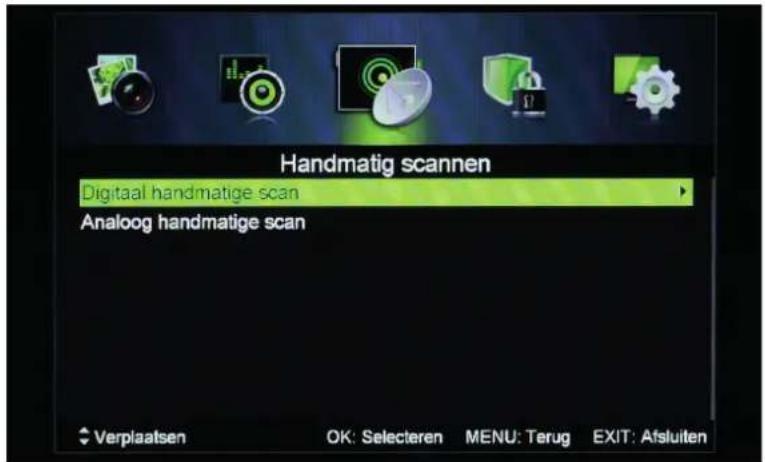 Handmatig scannen Digital handmatige scan Analoog handmatige scan Verplaatsen OK: Selecteren MENU: Terug EXIT: Afsluiten