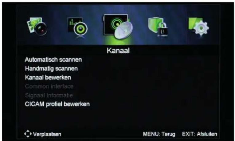 Kanaal Automatisch scannen Handmatig scannen Kanaal bewerken Common interface Signaal Informatie CICAM profil bewerken Verplaatsen MENU: Terug EXIT: Afsluiten