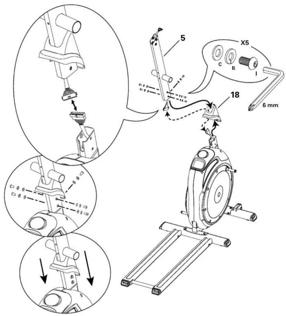 Technical diagram of a stationary exercise machine with labeled parts and motion arrows, including 6 mm scale indicator.