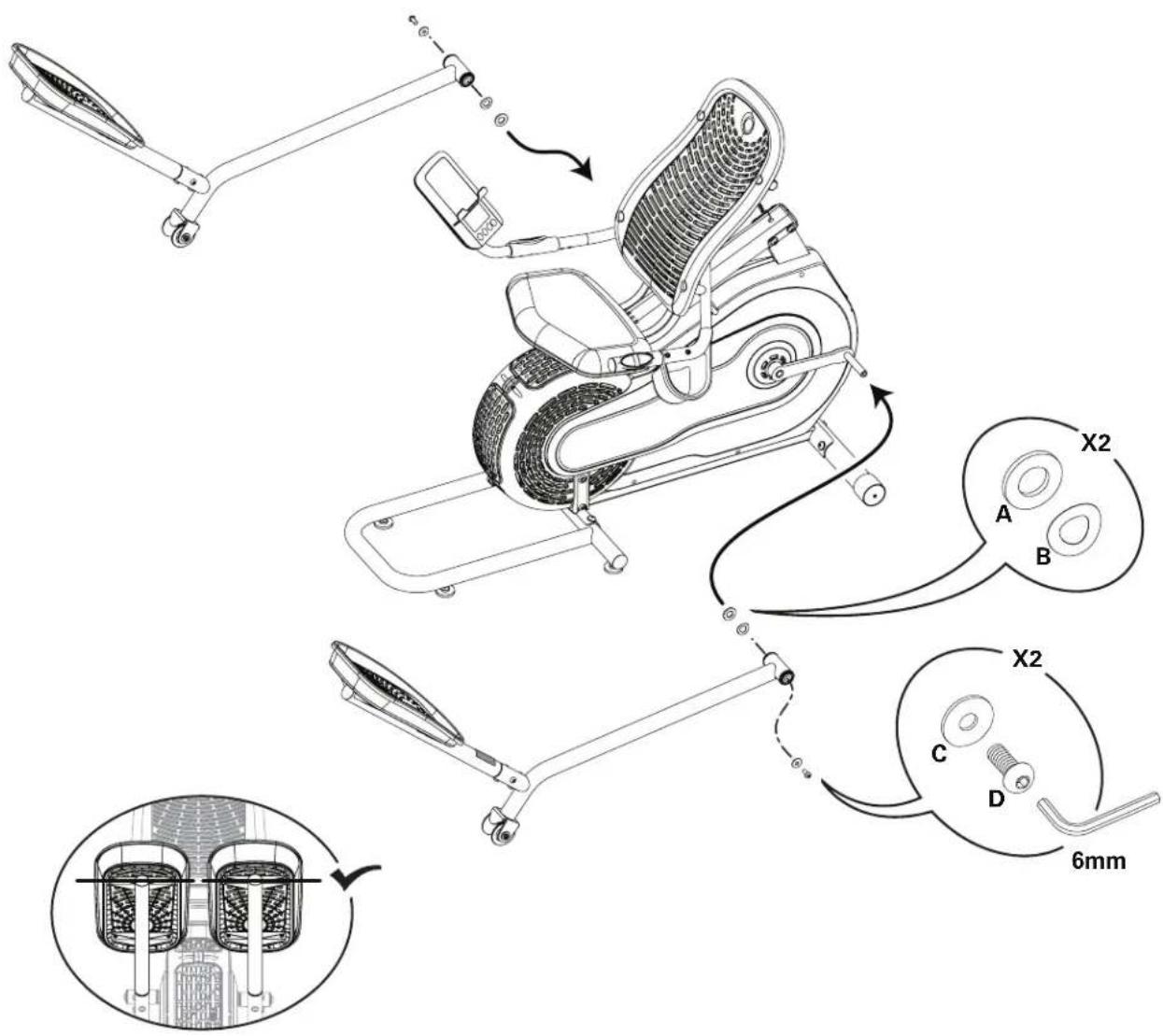 Technical diagram of a stationary exercise machine with labeled components and 6mm dimensional annotation