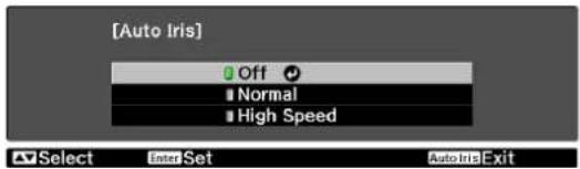 [Auto Iris] Off Normal High Speed Select Inter Set Auto Iris Exit