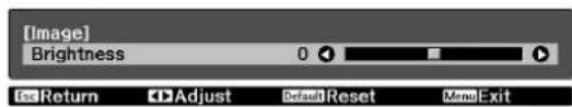 [Image] Brightness 0 Exit Return Adjust Default Reset Menu Exit