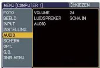 MENU [COMPUTER 1] VOLUME 24 LUIDSPREKER SCHK. IN AUDIO AUDIO SCHERM OPT. C.B. SNELMENU