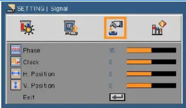 SETTING | Signal Phase 16 Clock 0 H. Position 0 V. Position 0 Exit ←
