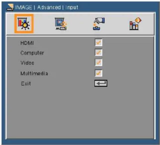 IMAGE | Advanced | Input HDMI Computer Video Multimedia Exit