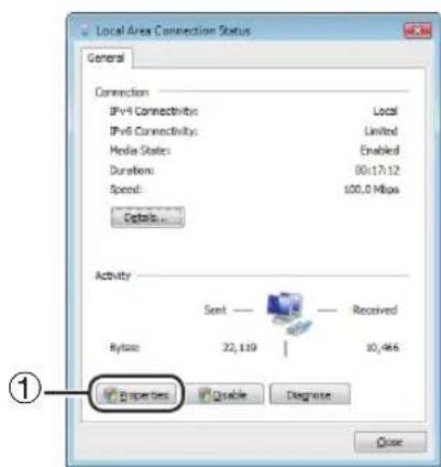 Local Area Connection Status General Connection IPv4 Connectivity: Local IPv6 Connectivity: Limited Media State: Enabled Duration: 00:17:12 Speed: 100.0 Mbps Details... Activity Send —— Received Rytase: 22,119 | 10,486 Properties ☑ Quick ☐ Diag/nose Close