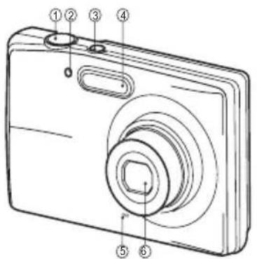Technical diagram of a digital camera with numbered parts for identification