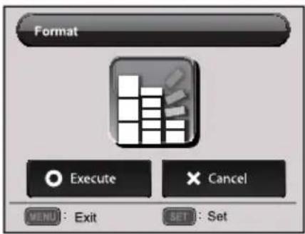 Format Execute Cancel MENU: Exit SET: Set