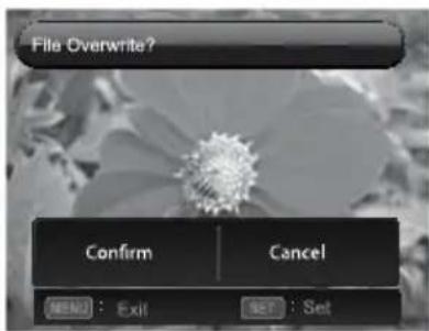 File Overwrite? Confirm Cancel (NMenu) : Exit SET : Set