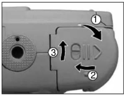 Diagram of a device component with numbered parts and directional arrows indicating movement or flow.