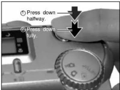 ① Press down halfway. ② Press down fully.