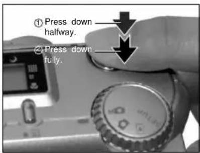 ① Press down halfway. ② Press down fully.