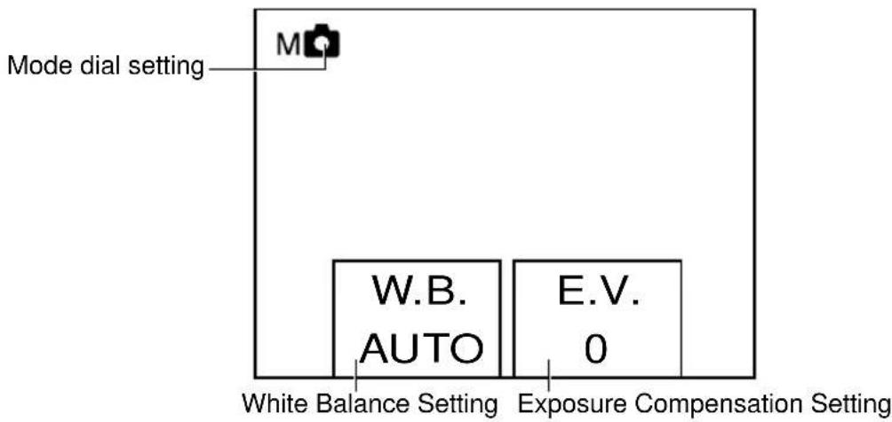 Mode dial setting M W.B. AUTO E.V. 0 White Balance Setting Exposure Compensation Setting