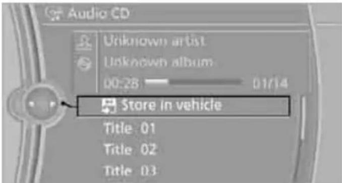 Audio CD Unknown artist Unknown album 00:28 — 01/14 Store in vehicle Title: 01 Title: 02 Title: 03