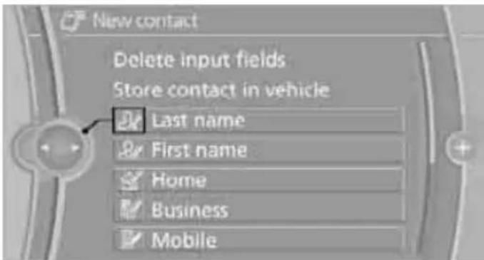 New contact Delete input fields Store contact in vehicle Last name First name Home Business Mobile