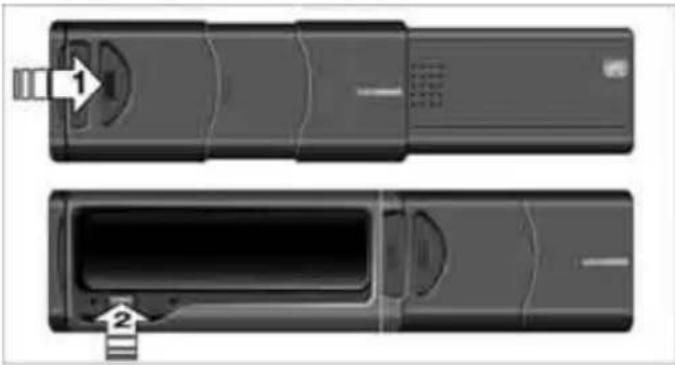 Two views of a cylindrical device with labeled parts, showing front and side views (no text or symbols visible)