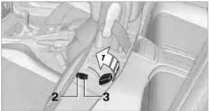Diagram showing a vehicle's seatbelt mechanism with labeled parts 1, 2, and 3