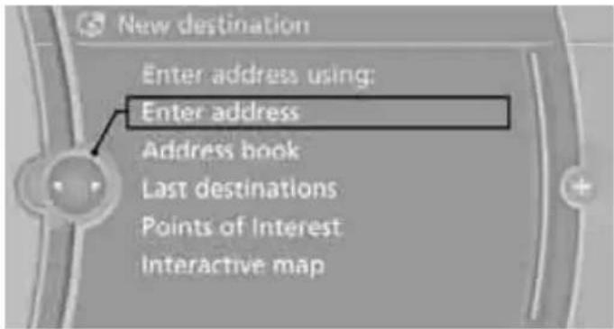 New destination Enter address using: Enter address Address book Last destinations Points of Interest Interactive map