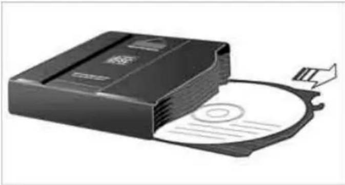 Illustration of a CD or DVD drive with an open rear disc and a paper clip, showing no text or symbols.