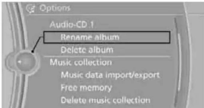 Audio-CD 1 Rename album Delete album Music collection Music data import/export Free memory Delete music collection