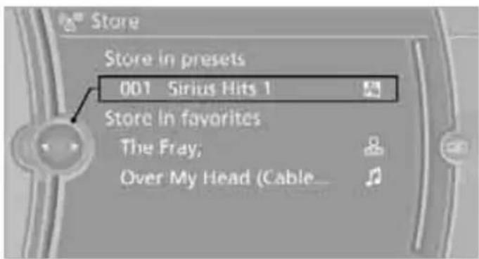 Store Store in presets 001 Sirius Hits 1 Store in favorites The Fray; Over My Head (Cable...