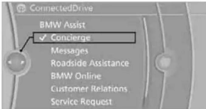 ConnectedDrive BMW Assist ✓ Concierge Messages Roadside Assistance BMW Online Customer Relations Service Request