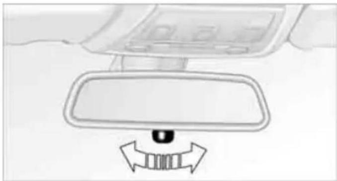 Diagram of a car interior showing a mirror and directional arrows indicating movement or force (no text or symbols)
