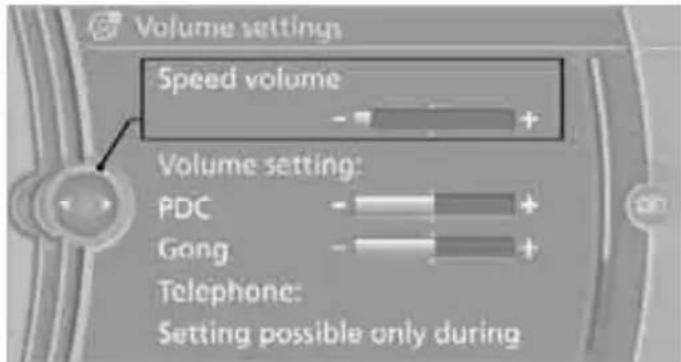Volume settings Speed volume Volume setting: PDC Gang Telephone: Setting possible only during