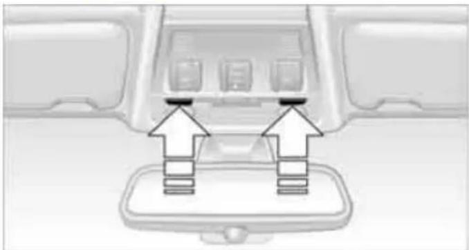 Interior view of a vehicle showing two directional arrows pointing to a car interior panel (no text or symbols)