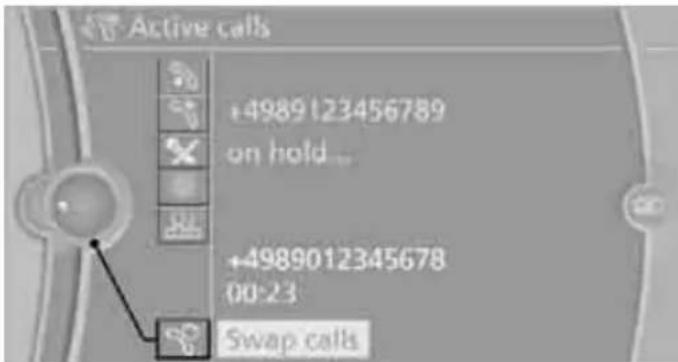 Active calls +4989123456789 on hold +4989012345678 00-23 Swap calls