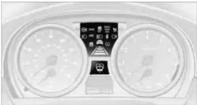 Front view of a car dashboard with dual circular gauges and a digital display (no visible text or symbols)
