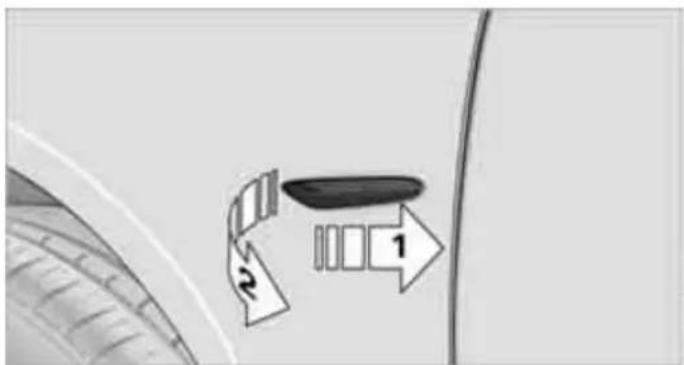 Diagram showing car door and tire components with numbered labels 1 and 2 indicating parts of the door.