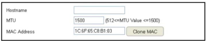 Hostname MTU 1500 (512<=MTU Value <=1500) MAC Address 1C:6F:65:C8:B1:03 Clone MAC