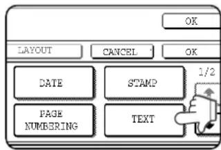 OK LAYOUT CANCEL OK DATE STAMP 1/2 PAGE TEXT NUMBERING