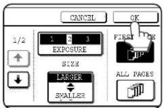 CANCEL OK 1/2 1 2 3 EXPOSURE SIZE LARGER SMALLER FIRST OK ALL PAGES