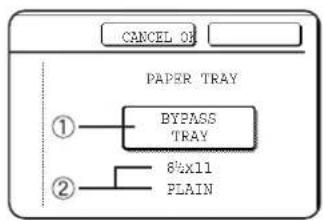 CANCEL ON PAPER TRAY ① BYPASS TRAY ② 8/4x11 PLAIN