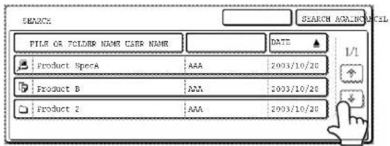 SEARCH FILIR OR FOLDER NAME USER NAME DATE Product SpecA AAA 2003/10/20 Product B AAA 2003/10/20 Product 2 AAA 2003/10/20 SEARCH AGAINNO CANCEL 1/1