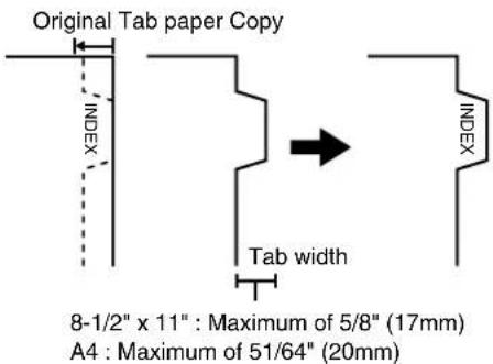 Original Tab paper Copy INDEX Tab width INDEX 8-1/2" x 11" : Maximum of 5/8" (17mm) A4 : Maximum of 51/64" (20mm)