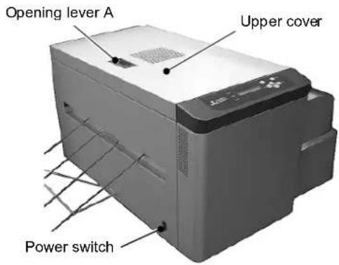 Opening lever A Upper cover Power switch